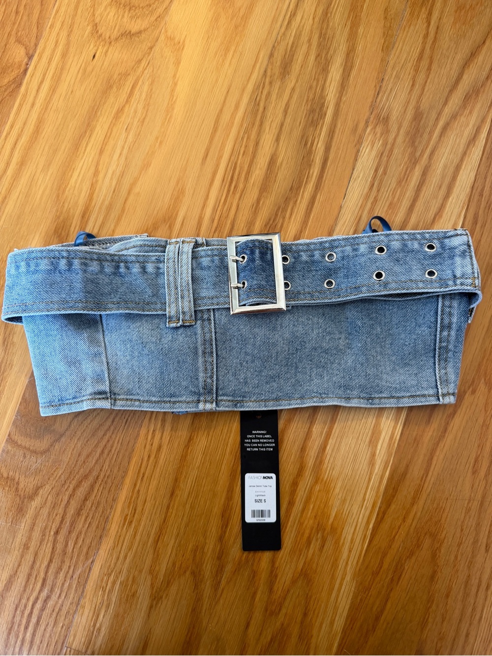 Denim Waist Belt Corset Top - Light Blue